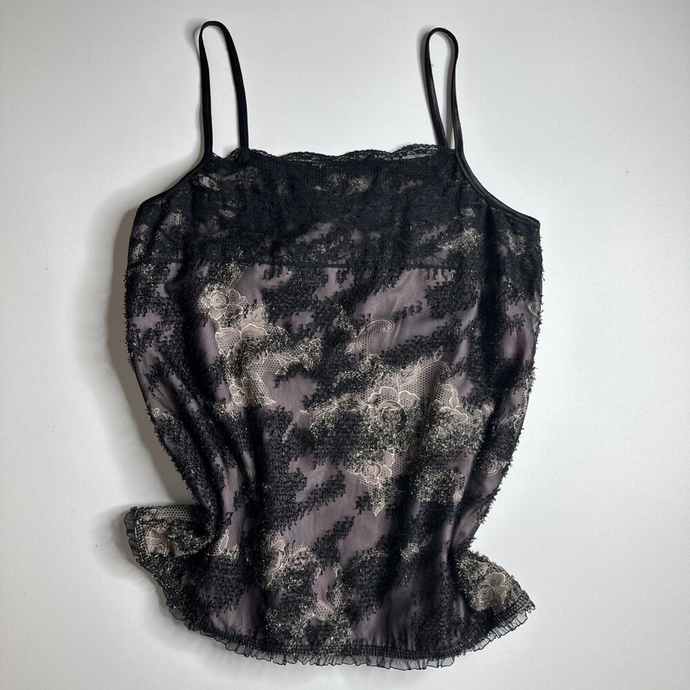 VTG Supermarket Women's Black Mesh Sheer Lace Camisole Top Cami Strappy Small - Picture 3 of 14